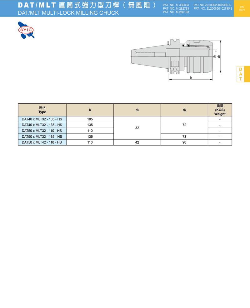 DAT/MLT 直筒式强力型刀杆(无风阻)